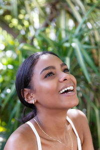 Smiling young woman outdoors