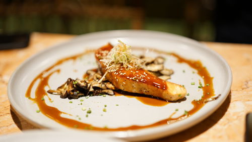 Close-up of meal served in plate