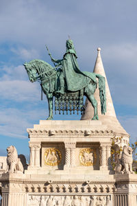 St. stephen's statue at fisherman's bastion in budapest, hungary