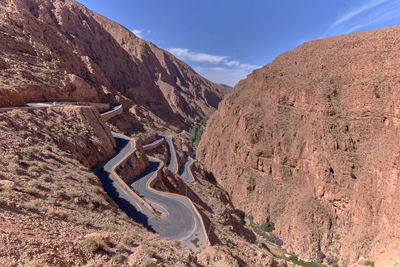 Scenic view of mountains road against clear sky road to dades gorges