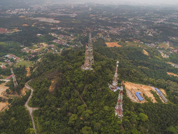 High angle view of city buildings