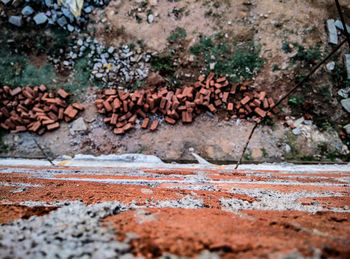 High angle view of stone wall