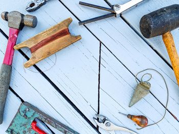 High angle view of text on table