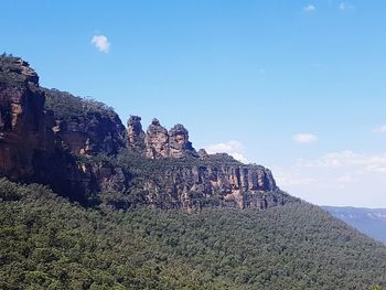 Low angle view of rock formation against sky