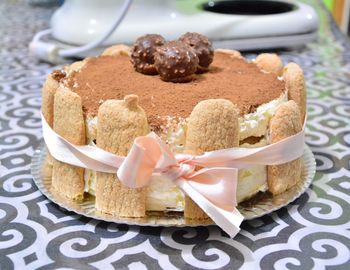 High angle view of cookies in plate on table