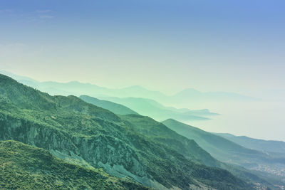 Scenic view of mountains against clear sky