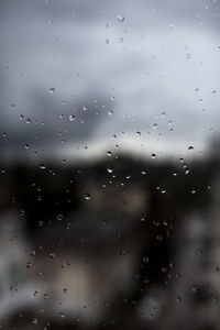 Full frame shot of raindrops on glass window