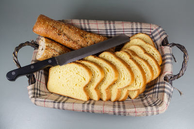 High angle view of bread on table