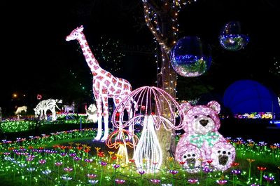 Low angle view of illuminated ferris wheel in park