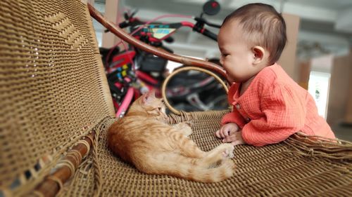 Baby with cute cat