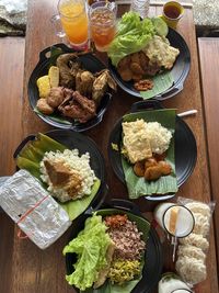 High angle view of food on table