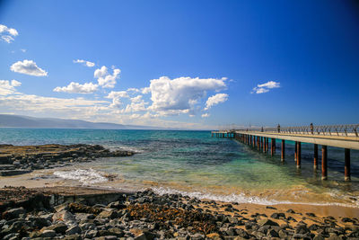 Scenic view of sea against cloudy sky