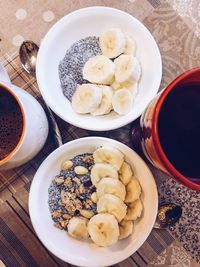 High angle view of breakfast in bowl on table