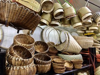 Stack of wicker for sale at market stall