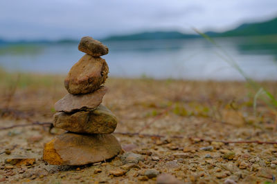 Stack of stones on shore, zen stone