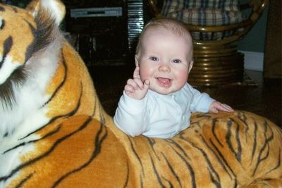 Close-up portrait of cute baby at home