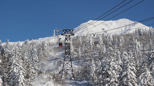 Snow covered mountain against clear blue sky