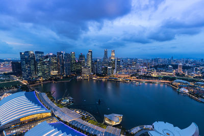 High angle view of buildings against sky