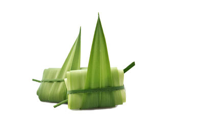 Close-up of green pepper against white background