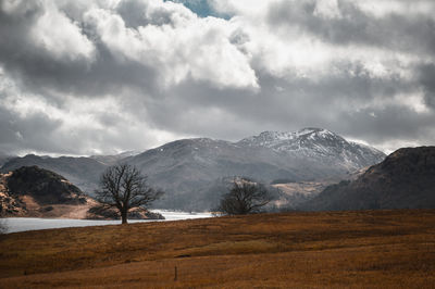 Scenic view of snow capped mountains against sky