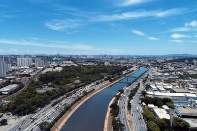 Aerial landscape of highway in the sunny day