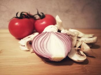 Close-up of fruits and vegetables on table