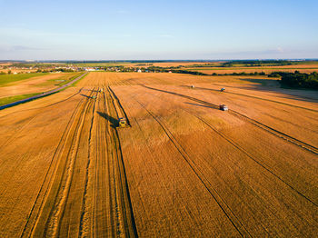 High angle view of agricultural field against sky