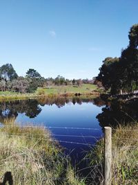 Scenic view of lake against blue sky