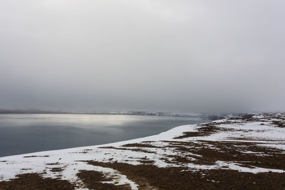 Scenic view of sea against sky during winter