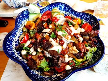 High angle view of salad in bowl