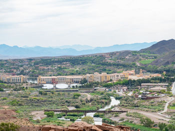 High angle view of buildings in city