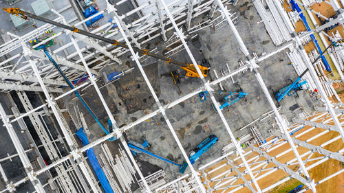 High angle view of construction site by building