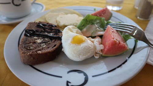 Close-up of breakfast served in plate