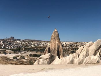 Rock formations on land against clear sky