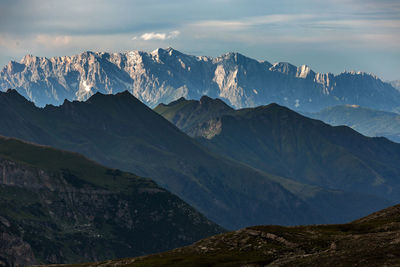 Scenic view of snowcapped mountains against sky