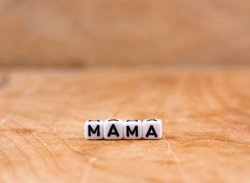 Close-up of text on table