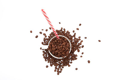 High angle view of coffee against white background