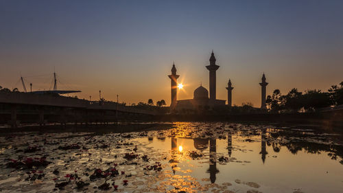 View of mosque at sunset