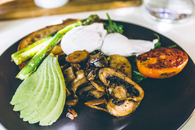 Close-up of food served in plate on table