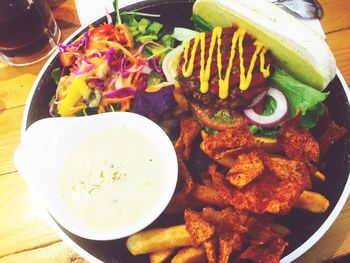 Close-up of served food in plate