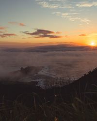 Scenic view of sea against sky during sunset