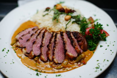 Close-up of meal served in plate