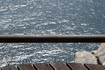 Close-up of wood against sea