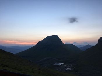 Scenic view of mountains against sky during sunset