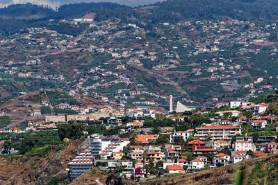 High angle view of buildings in city