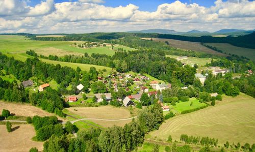 Scenic view of agricultural field against sky