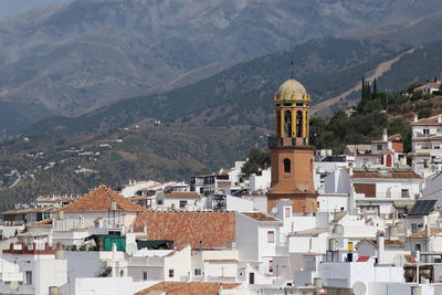 Townscape against mountains