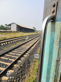 Close-up of railroad track against clear sky