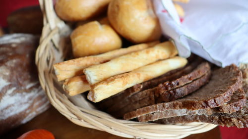 High angle view of bread in plate on table