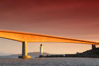 Bridge over river against sky during sunset